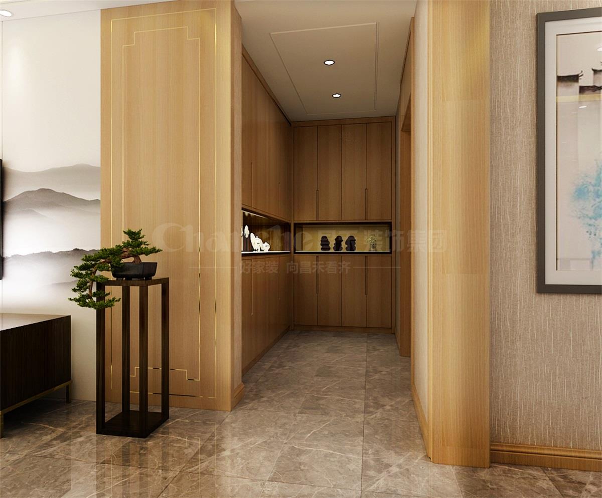 進門處的鞋柜，既滿足了屋主的生活習慣，又體現(xiàn)出對自然人文古意的喜好之情。