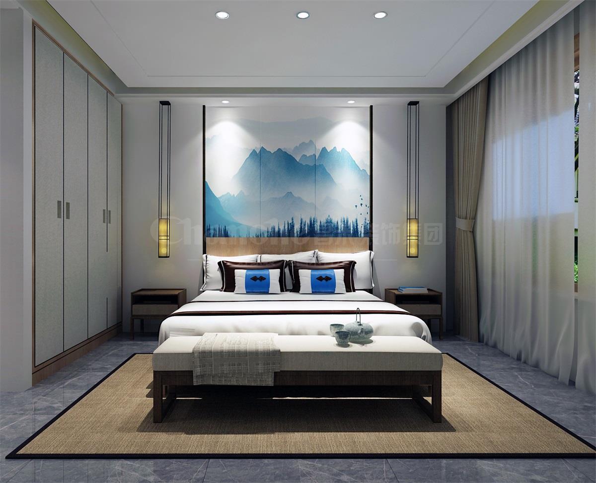 主臥貫穿、白色、灰色，加小許黑色融合的暖色調(diào)讓詩意棲居，少幾分濃墨重彩，多幾分雅致清寧，并在此感悟生命的智慧。內(nèi)心的平靜才能感悟到生活的大美，美不是符號，是一種心境，一份怡然，更是一份禪動。